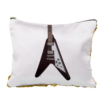 Guitar flying V, Sequin Gold Pouch Cosmetic Bag