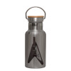 Stainless steel metallic thermos flask, silver with a bamboo lid, double-walled, 350ml.