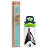 Easter Set, Children's thermal stainless steel bottle with safety straw, green/blue (350ml) & aromatic flat Easter candle (30cm) (TURQUOISE)