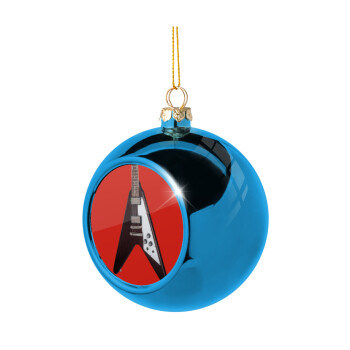 Guitar flying V, Blue Christmas tree ball ornament 8cm