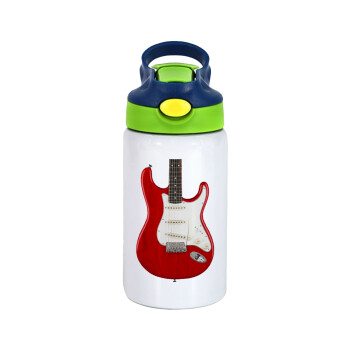 Guitar stratocaster, Children's hot water bottle, stainless steel, with safety straw, green, blue (350ml)