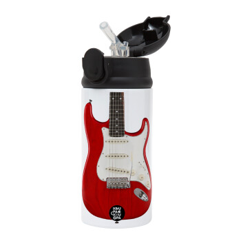 Guitar stratocaster, Children's hot water bottle, stainless steel, with safety straw, Black (360ml) BPA-FREE