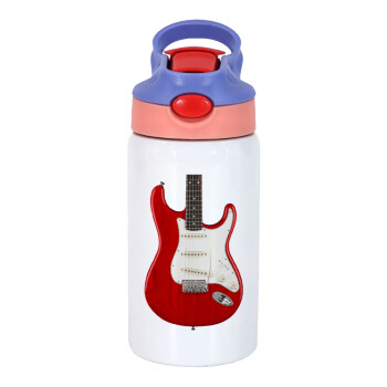 Guitar stratocaster, Children's hot water bottle, stainless steel, with safety straw, pink/purple (350ml)