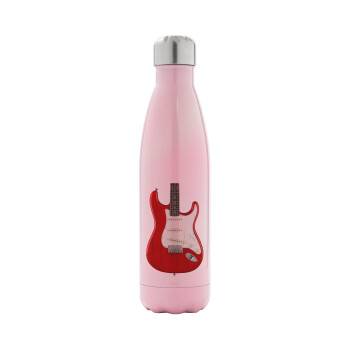 Guitar stratocaster, Metal mug thermos Pink Iridiscent (Stainless steel), double wall, 500ml