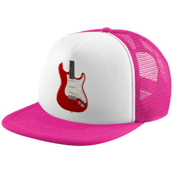 Guitar stratocaster, Καπέλο Ενηλίκων Soft Trucker με Δίχτυ Pink/White (POLYESTER, ΕΝΗΛΙΚΩΝ, UNISEX, ONE SIZE)