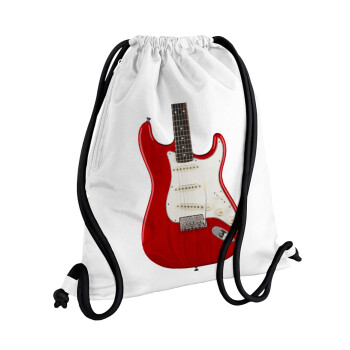 Guitar stratocaster, Τσάντα πλάτης πουγκί GYMBAG λευκή, με τσέπη (40x48cm) & χονδρά κορδόνια