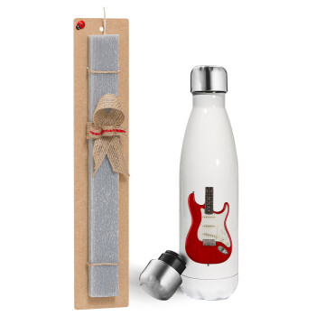 Guitar stratocaster, Easter candle, metallic white thermos bottle (500ml) & aromatic flat candle (30cm) (GRAY)