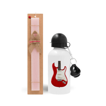 Guitar stratocaster, Easter Set, metallic aluminum bottle (500ml) & aromatic flat Easter candle (30cm) (PINK)