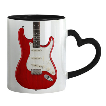 Guitar stratocaster, Mug heart black handle, ceramic, 330ml