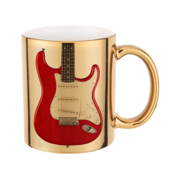 Guitar stratocaster, Mug ceramic, gold mirror, 330ml