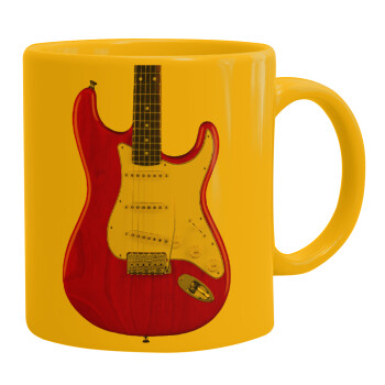 Guitar stratocaster, Ceramic coffee mug yellow, 330ml (1pcs)