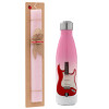 Easter Set, Metallic pink/white (Stainless steel) thermos, double-walled, 500ml & aromatic flat Easter candle (30cm) (PINK)