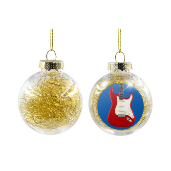 Guitar stratocaster, Transparent Christmas tree ball ornament with gold filling 8cm