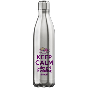 KEEP CALM baby girl is coming soon!!!, Inox (Stainless steel) hot metal mug, double wall, 750ml