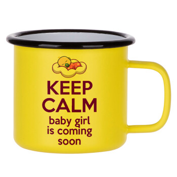 KEEP CALM baby girl is coming soon!!!, Metallic enamel MATT Yellow cup 360ml