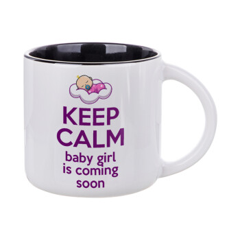 KEEP CALM baby girl is coming soon!!!, Κούπα κεραμική 400ml Λευκή/Μαύρη