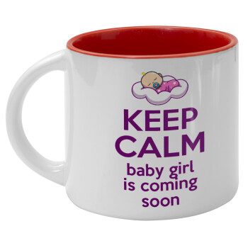 KEEP CALM baby girl is coming soon!!!, Κούπα κεραμική 400ml Λευκή/Κόκκινη