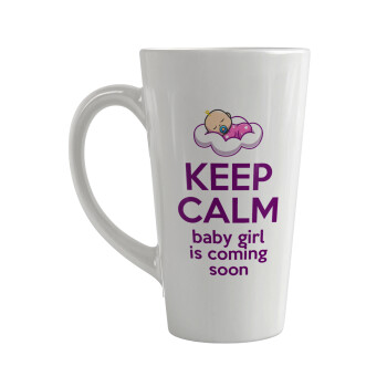 KEEP CALM baby girl is coming soon!!!, Κούπα κωνική Latte Μεγάλη, κεραμική, 450ml