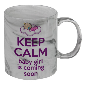 KEEP CALM baby girl is coming soon!!!, Κούπα κεραμική, marble style (μάρμαρο), 330ml