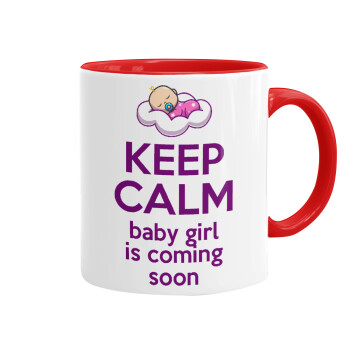 KEEP CALM baby girl is coming soon!!!, Mug colored red, ceramic, 330ml