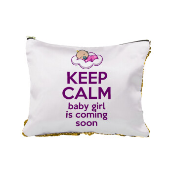 KEEP CALM baby girl is coming soon!!!, Sequin Gold Pouch Cosmetic Bag