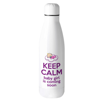 KEEP CALM baby girl is coming soon!!!, Μεταλλικό παγούρι θερμός (Stainless steel), 500ml