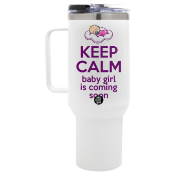 KEEP CALM baby girl is coming soon!!!, Mega Tumbler με καπάκι, διπλού τοιχώματος (θερμό) 1,2L