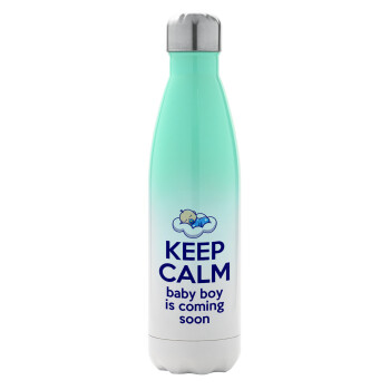 KEEP CALM baby boy is coming soon!!!, Metal mug thermos Green/White (Stainless steel), double wall, 500ml