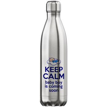 KEEP CALM baby boy is coming soon!!!, Inox (Stainless steel) hot metal mug, double wall, 750ml