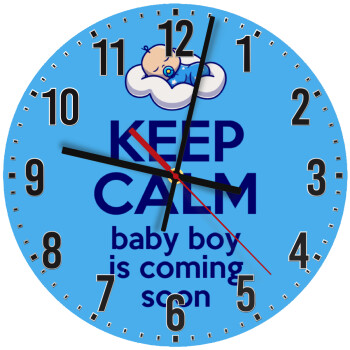 KEEP CALM baby boy is coming soon!!!, Ρολόι τοίχου ξύλινο (30cm)