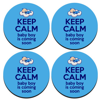 KEEP CALM baby boy is coming soon!!!, SET of 4 round wooden coasters (9cm)