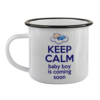 KEEP CALM baby boy is coming soon!!!, Κούπα εμαγιέ με μαύρο χείλος 360ml