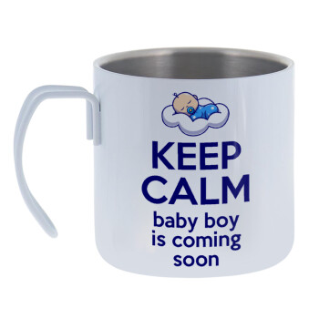 KEEP CALM baby boy is coming soon!!!, Κούπα Ανοξείδωτη διπλού τοιχώματος 400ml