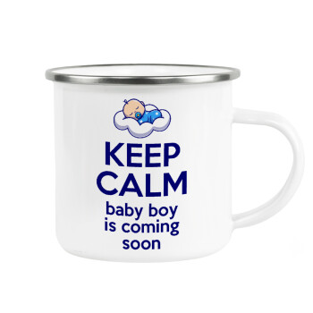 KEEP CALM baby boy is coming soon!!!, Metallic enamel cup white 360ml