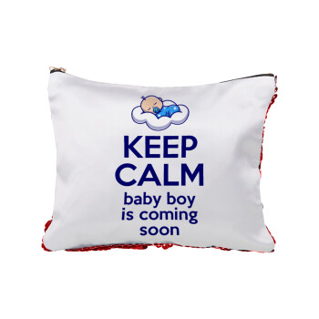 KEEP CALM baby boy is coming soon!!!, Τσαντάκι νεσεσέρ με πούλιες (Sequin) Κόκκινο
