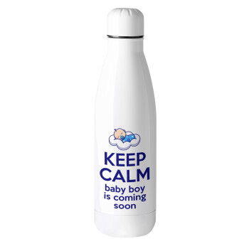 KEEP CALM baby boy is coming soon!!!, Μεταλλικό παγούρι θερμός (Stainless steel), 500ml