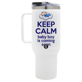 KEEP CALM baby boy is coming soon!!!, Mega Tumbler με καπάκι, διπλού τοιχώματος (θερμό) 1,2L