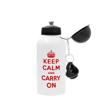 KEEP CALM  and carry on, Metal water bottle, White, aluminum 500ml