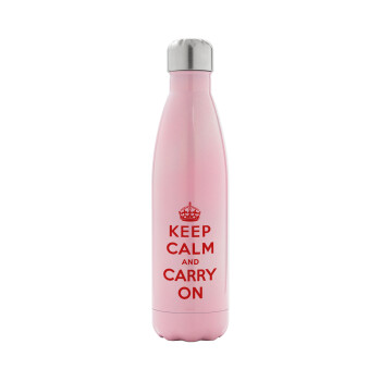 KEEP CALM  and carry on, Metal mug thermos Pink Iridiscent (Stainless steel), double wall, 500ml