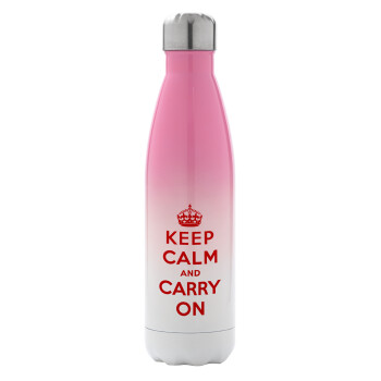 KEEP CALM  and carry on, Metal mug thermos Pink/White (Stainless steel), double wall, 500ml