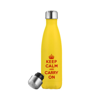 KEEP CALM  and carry on, Μεταλλικό παγούρι θερμός Κίτρινος (Stainless steel), διπλού τοιχώματος, 500ml