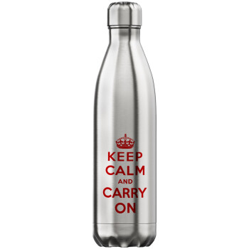 KEEP CALM  and carry on, Μεταλλικό παγούρι θερμός Inox (Stainless steel), διπλού τοιχώματος, 750ml