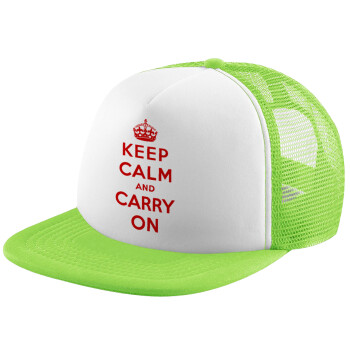 KEEP CALM  and carry on, Καπέλο Soft Trucker με Δίχτυ Πράσινο/Λευκό