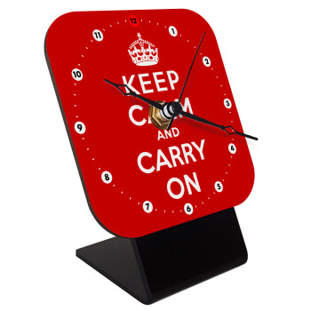KEEP CALM  and carry on, Quartz Wooden table clock with hands (10cm)
