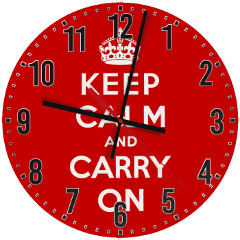 KEEP CALM  and carry on, Ρολόι τοίχου ξύλινο (30cm)