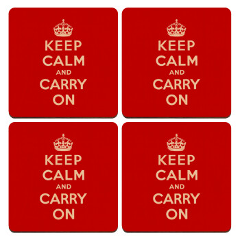 KEEP CALM  and carry on, ΣΕΤ x4 Σουβέρ ξύλινα τετράγωνα plywood (9cm)