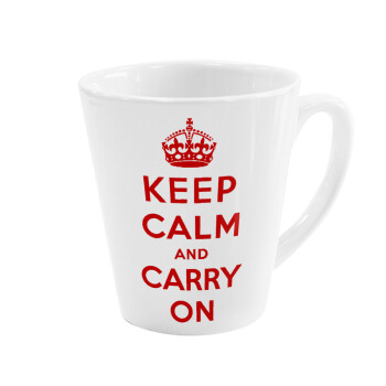 KEEP CALM  and carry on, Κούπα κωνική Latte Λευκή, κεραμική, 300ml