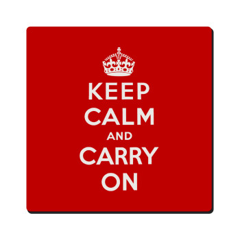 KEEP CALM  and carry on, Τετράγωνο μαγνητάκι ξύλινο 6x6cm