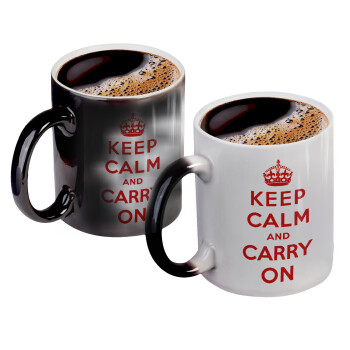 KEEP CALM  and carry on, Color changing magic Mug, ceramic, 330ml when adding hot liquid inside, the black colour desappears (1 pcs)