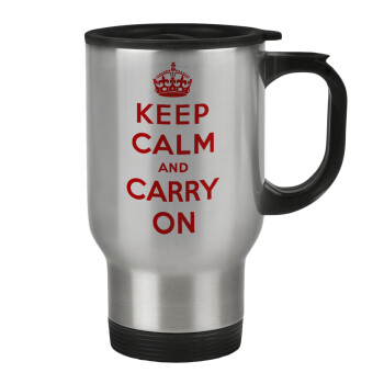KEEP CALM  and carry on, Stainless steel travel mug with lid, double wall 450ml